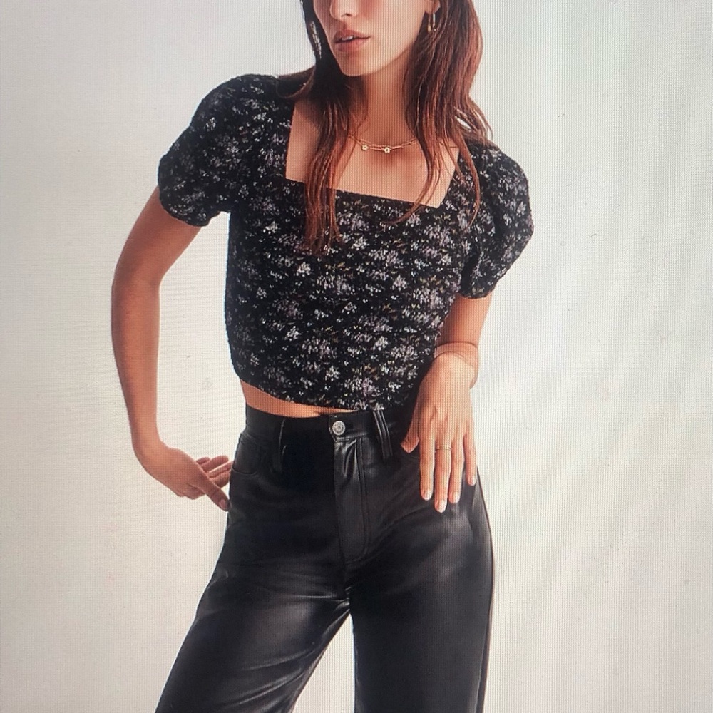 Madewell Hopewell puff-sleeve crop top in blurred Ikat